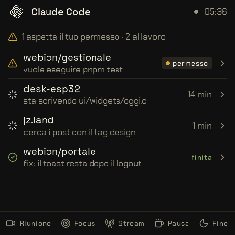 Lo schermo del widget Claude Code