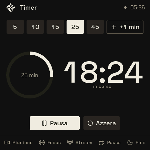 Lo schermo del widget Timer